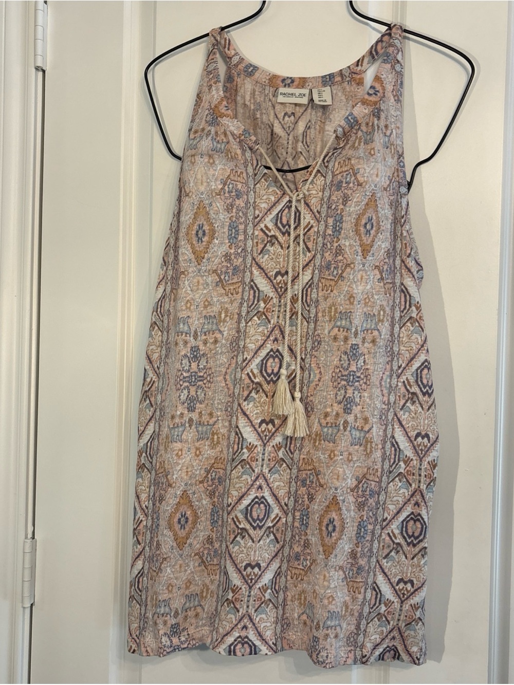 Rachel Zoe 100% Linen Bohemian Multi Color Mosaic Pattern sleeveless Top.Large